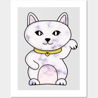 Marble Lucky Cat Posters and Art